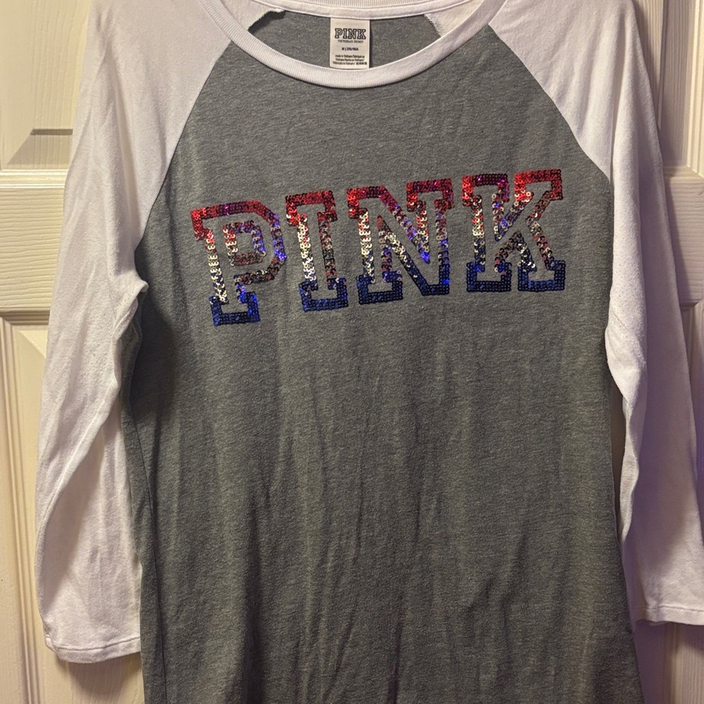 PINK Victoria's Secret Gray and White Sequin women’s Tee